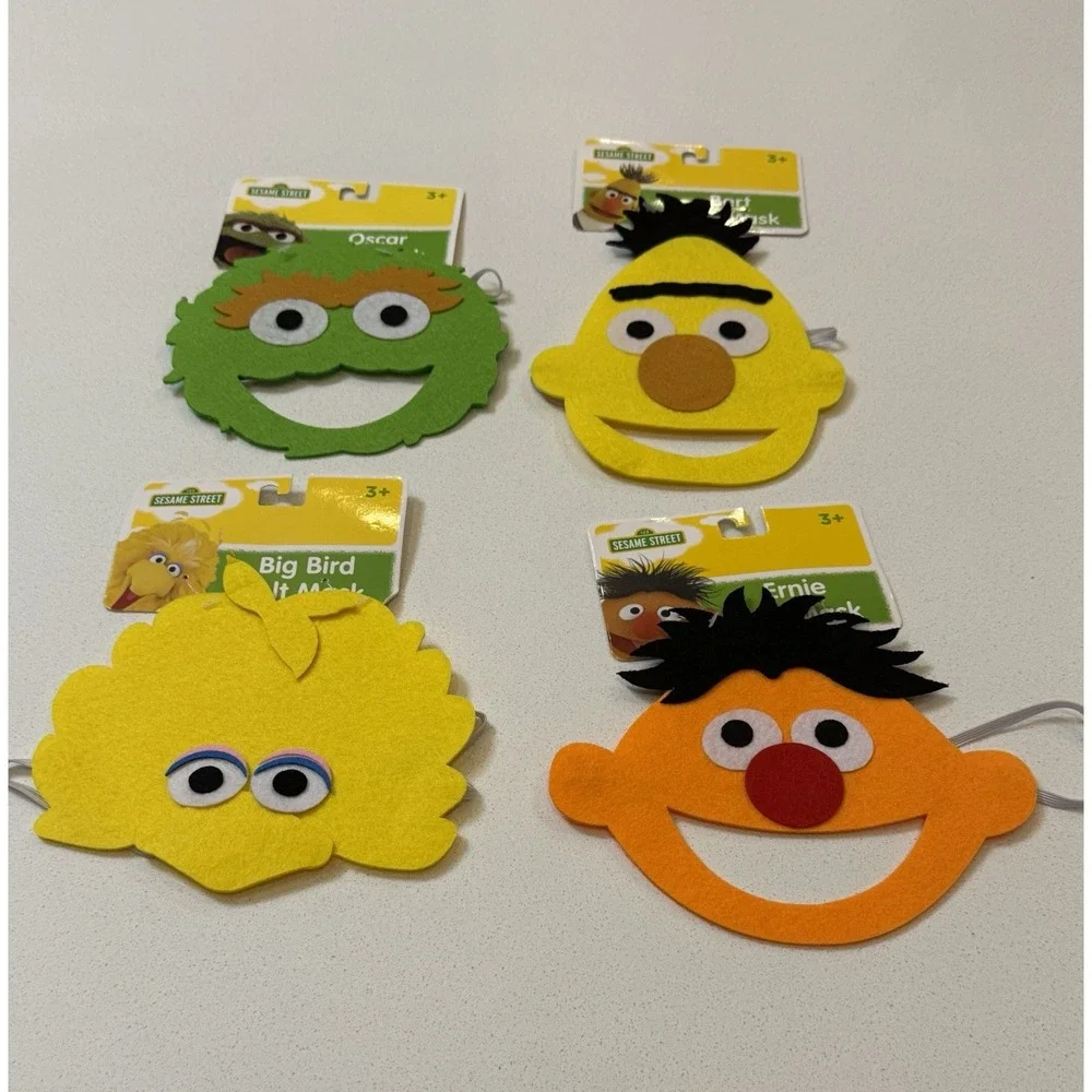 Sesame Street‎ Character Felt Masks Set Of 4 New Oscar Big Bird Burt Ernie